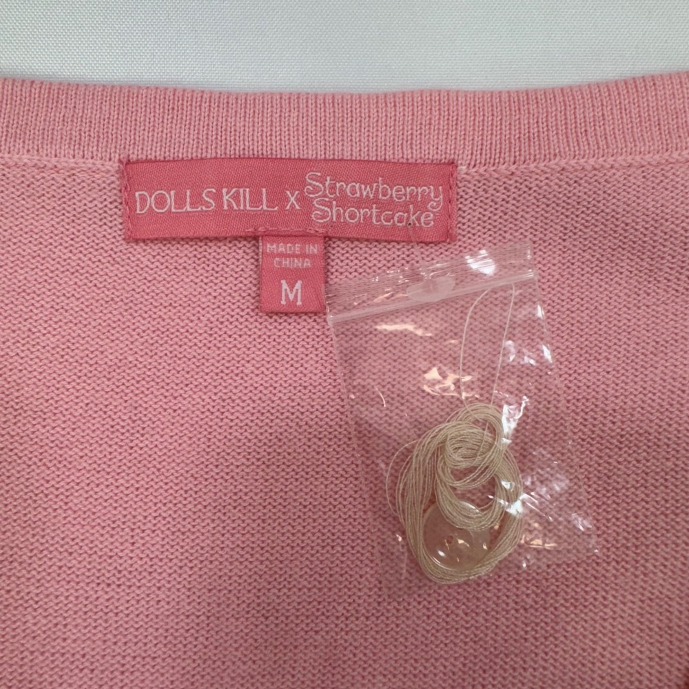NWOT Dolls Kill x Strawberry Shortcake Pink Embroidered Crop Cardigan Medium - Picture 7 of 13
